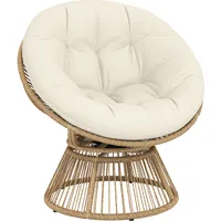 Papasan-sessel, 360° Drehbar, Gartenstuhl Aus Polyrattan, 12 Cm Weiches Kissen, 93 X 81 X 87 Cm, Natur