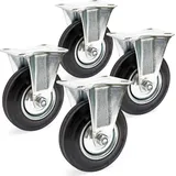 Wiltec Bockrollen Set 4x Transportrolle Ø125mm mit Vollgummirad, Metallfelge und Anbauplatte bis 100kg pro Rad, Apparaterollen Möbelrollen leiser