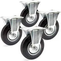 Wiltec Bockrollen Set 4x Transportrolle Ø125mm mit Vollgummirad, Metallfelge und Anbauplatte bis 100kg pro Rad, Apparaterollen Möbelrollen leiser...