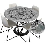 Morbuy Tischdecke Outdoor Rund 200 cm, Elastisch Rund Abwaschbar Tischdecken Wasserabweisend Lotuseffekt Garten Tischdecke Grau Mandala Table Cloth, Ideal für 180cm-190cm