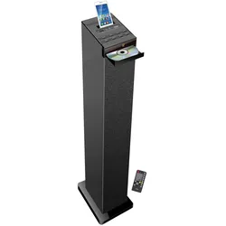 Schwarzer Soundturm mit CD-Player, Bluetooth, FM und USB, 60W + Fernbedienung