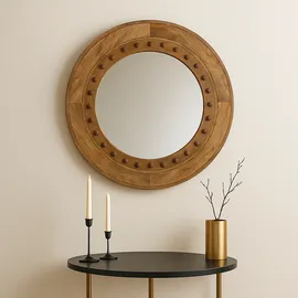 Marrakesch Orient & Mediterran Interior Wandspiegel Ablona 90cm - Skandinavischer Spiegel rund aus Holz