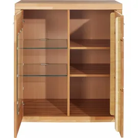 Home Affaire Vitrine HOME AFFAIRE "LOGO68, Einlegeboden verstellbar,1Glastür, Wohnzimmer, Stauraum, geölt", beige (kernbuche teilmassiv), B:90cm H:100cm T:42cm, Holz teilmassiv, Schränke, Vitrine, B/T/H:90/42/100cm, Front massivholz,6 Fächer, Griffe silberfarben