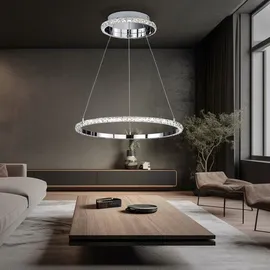 WOFI Hängeleuchte Wohnzimmer Pendelleuchte Höhenverstellbar Kristall Led Lampe, Kristalloptik 3 Stufen dimmer, Metall Chrom, 1x Led 26w 3400lm 3000k, Lxbxh 60,5x60,5x150 cm; 11508