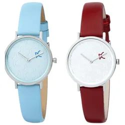Pierre Cardin Damen Armband-Uhr mit Marken-Kürzel-Print analoge Quarz-Uhr mit Leder-Armband 3ATM 31mm CBV.1521 Blau oder Rot - 