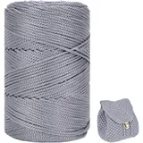 ZHANGXIAOMIN Polyester Garn 3mm X 225m,Makramee Garn 3mm,Makramee Band,Polypropylene Yarn,Geflochten Makramee Schnur Farbig,garn Zum Häkeln Für Stricken,Dekoration DIY Handwerk (grau)