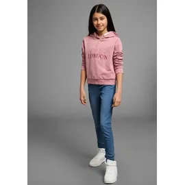 Kidsworld Kapuzensweatshirt KIDSWORLD "NYC Paris London - Stickerei", Mädchen, Gr. 176/182, rosa (altrosa), Sweatware, Obermaterial: 100% Baumwolle, bestickt, gerade taillenbedeckt, Bündchen, Sweatshirts, Langarm, gerade Passform, bedruckt, Kapuze, aus Baumwolle
