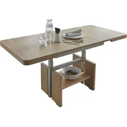 Couchtisch VIERHAUS "Kiya", braun (eiche natur), B:90cm T:60cm, Tische, Platte Echtholz furniert, Wangen und Ablage, furniert