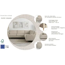 Home Affaire Ecksofa HOME AFFAIRE "Pinto Skandi, 290 cm, Chenille, Struktur, Ottomane links / rechts", beige (creme), B:290cm H:89cm T:250cm, 100% Polyester, Sofas, Ecksofa, mit Keder, Massivholzfüße Eiche geräuchert, Wellenunterfederung