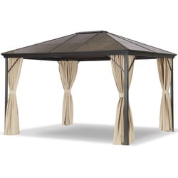 Leco Profi-Pavillon Metall-Gartenüberdachung 300 x 365 cm,braunes Dach/ Seitenteile in natur,