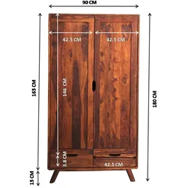 MASSIVMOEBEL24.DE Schrank Sheesham 90x45x180 walnuss lackiert MALMÖ 2 #100