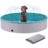 Navaris XL Hundepool Planschbecken faltbar mit Sprinkler - Hunde Pool aus Kunststoff - Agility Hundespielzeug - Hundeschwimmbecken Hundedusche