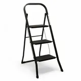 Spetebo Trittleiter Stahl Trittleiter 3-stufig klappbar mit Sicherung - 105 x 73 cm (Anzahl, 1-St., Stück), Belastbarkeit bis 150 kg schwarz