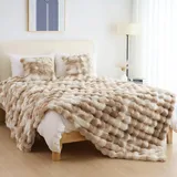 IKALIFE Weiche Kunstfelldecke Kuscheldecke Felloptik - Kunstfell Decke Plüsch Flauschig Felldecke Faux Kaninchenfell Decke Kuscheldecke Fell Bubble Decken für Couch Bett Sofa, 130 x 150cm Braun