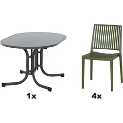 SIENA GARDEN Urban Lights Set 5teilig Lane Stuhl gastrotauglich olive mit Tisch Paco 140x90