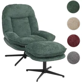 Mendler Relaxsessel HWC-P32 Chenille 80 x 96 x 80 cm Grün mit Hocker