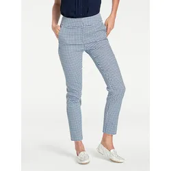 Röhrenhose HEINE, Damen, Gr. 19, Kurzgrößen, blau (marine, weiß), 71% Baumwolle, 26% Polyester, 3% Elasthan, gemustert, mehrfarbig, 7/8-Länge, Hosen