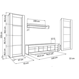 komodee Wohnwand TV Tivoli Grande A1 Wotan/Wotan 250x159x35 cm,