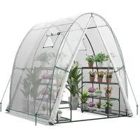 COSTWAY Foliengewächshaus Gewächshaus, Treibhaus mit Allwetter-PE-Abdeckung, Rolltür und Fenster, Tomatengewächshaus Tomatenhaus, Pflanzenhaus für Tomaten & Topfpflanzen (181x181x200 cm, Weiß)