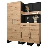 ABIKS MÖBEL Garderoben-Set ARTIN Set 7 Garderobe mit gepolsterten Paneelen, Industriell Design schwarz