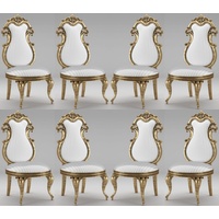 Casa Padrino Luxus Barock Esszimmer Stuhl Set Weiß / Silber / Antik Gold 55 x 55 x H. 120 cm - Prunkvolle gestreifte Küchen Stühle - Barock Stühle 8er Set - Esszimmer Möbel