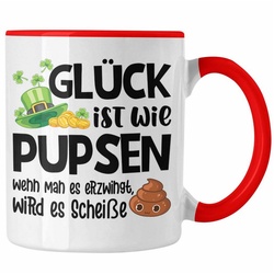 Trendation Tasse Trendation – Glück Ist Wie Pupsen Tassen Tasse Becher Kaffeetasse Lustig Spruch Geschenk Frauen Männer rot