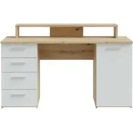 Forte Schreibtisch NET, 145 x 60 cm - Artisan Eiche Dekor - Hellgrau matt - 1 Tür 4 Schubladen