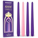 BRUBAKER Premium Adventskerzen 3 x Lila 1 x Rosa - Traditionelle Spitzkerzen für Adventskränze und andere Weihnachtsdekorationen