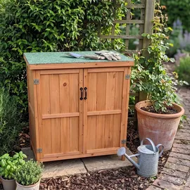 Relaxdays Gartenschrank Holz, Dunkelgrün,Hellbraun