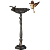 Relaxdays Vogeltränke Gusseisen, Gartendeko antiker Stil, Vogelfutterstelle für Wildvögel, stehend, 40 cm hoch, bronze