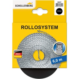 SCHELLENBERG 36007 Rolladengurt 23 mm x 6,0 m System MAXI, Rollladengurt, Gurtband, Rolladenband, schwarz