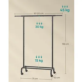 Songmics Rollgarderobe schwarz Metall 83,0 - 120,0 x 156,0 cm