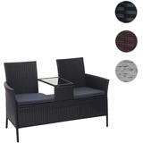 Mendler Poly-Rattan Sitzbank mit Tisch HWC-E24, Gartenbank Sitzgruppe Gartensofa, 132cm schwarz, Kissen dunkelgrau