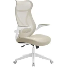 Songmics Schreibtischstuhl, ergonomische Rückenlehne, hochklappbare Armlehnen, cappuccinobeige