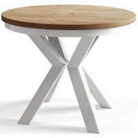 Runder Esszimmertisch LOFT, ausziehbarer Tisch Durchmesser: 100 cm/180 cm, Wohnzimmertisch Farbe: Braun, mit Metallbeinen in Farbe Weiß