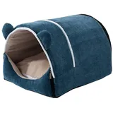 DHGTEP Katzenbetthöhle mit Dach Iglu, Flauschige PP-Baumwolle Winter Warming Hooded Katze Zelt Schlafplatz mit Abnehmbaren Waschbaren Kissen für Indoor Kleine Katzen Hunde (Color : Blue, Size : XL)