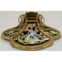 Casa Padrino Jugendstil Tintenfass Mehrfarbig / Messing H. 8 cm - Schreibtisch Deko Accessoires