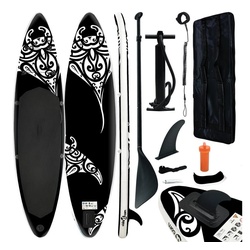 DOTMALL Inflatable SUP-Board Stand Up Paddle Aufblasbar Set 366x76x15 cm für Erwachsene schwarz