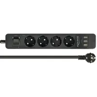 DeLock Steckdosenleiste mit Überspannungsschutz und USB-Ladefunktion, Schalter, 4-fach, 1.5m,