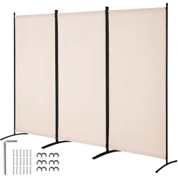 VEVOR Raumteiler Paravent Trennwand  260x184x52cm 3 Paneele Beige Sichtschutz