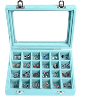 24 Fächer Damen Schmuckkasten Schmuck Box Schmuckkoffer Schmuckständer Aufbewahrungsbox für Ringe Ohrringe Halskette (Himmelblau)