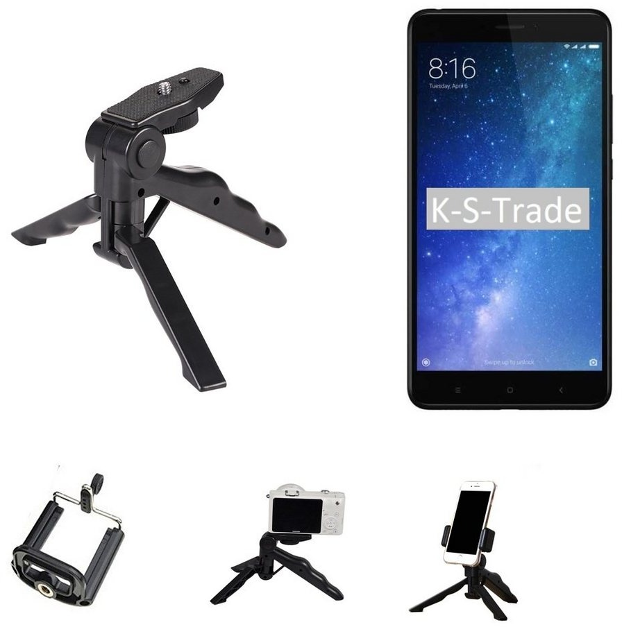K-S-Trade für Xiaomi Mi Max 3 Smartphone-Halterung, (Stativ Tisch-Ständer Dreibein Handy-Stativ Ständer Mini-Stativ) schwarz