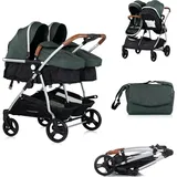 Chipolino Geschwisterkinderwagen Duo Smart klappbar umbaubar verstellbar Fußsack tannengrün