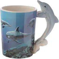 Puckator Tasse Delfin Unterwasserwelt geformter Henkel Tasse aus Dolomit-Keramik