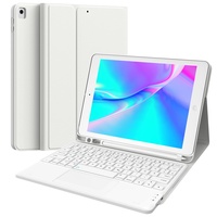 Earto iPad 9 Generation Hülle mit Tastatur, iPad 10.2 Tastatur 8. Generation mit Touchpad, 2 BT Kanäles, Abnehmbare Kabellose QWERTZ-Tastatur für iPad 9/8/7. Gen, iPad Air 3, iPad Pro 10,5, Weiß