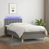 vidaXL Boxspringbett mit Matratze & LED Dunkelgrau 90x200 cm Stoff