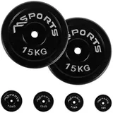 MSports® Hantelscheiben Hantelscheiben Paar aus 100% Gusseisen 5-30 kg Hantel, (2 x 15 kg - Schwarz) schwarz