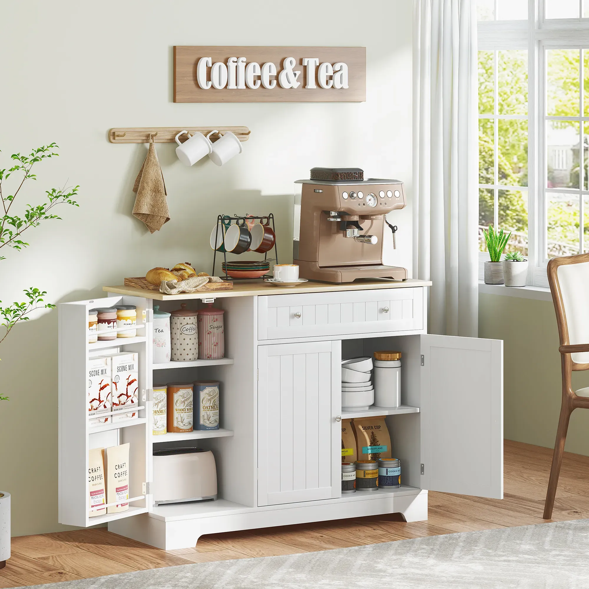 HOMCOM Buffet Küche, Aufbewahrungsmöbel mit 3 Türen, Schublade, Türregale und verstellbarem Regal, moderner Stil, für Esszimmer, Wohnzimmer, Küche, 105 x 40 x 83 cm, weiß   Aosom