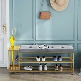XMDEUR Luxuriöse Samt-Eingangsbank mit Schirmständer, Schuhbank-Sitz, Schuhregal, Bank mit 2-stufigem Metall-Schuhregal, moderner Flur-Schuhaufbewahrungs-Organizer, Grau, 100 x 30 x 45 cm (39 x 12