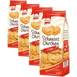 Schulte Feingebäck Schweinsöhrchen 250 g Knuspriges Blätterteiggebäck Süßes Gebäck zu Kaffee und Tee (Packung mit 4)